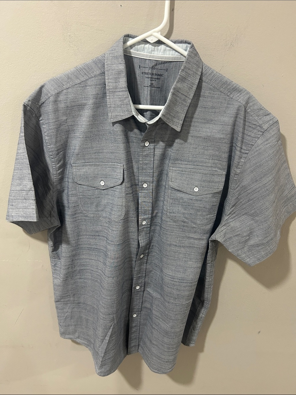 PD&C Men's Short Sleeve Button-Down Shirt in Heather Gray